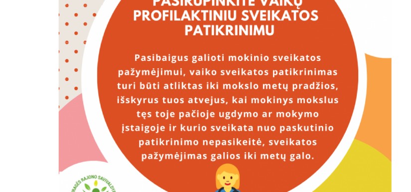 INFORMACIJA DĖL VAIKŲ SVEIKATOS PAŽYMŲ